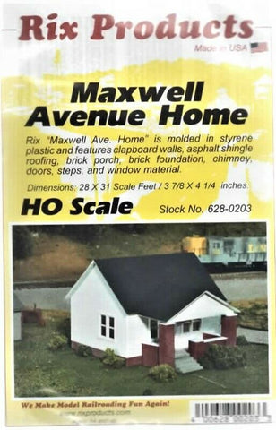 HO Scale Rix Products 628-0203 Maxwell Avenue One-Story House w/Side Porch Kit