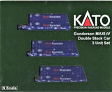 N Scale Kato 106-6179 Pacer Gunderson MAXI-IV 3-Unit Well Car w/6 Containers