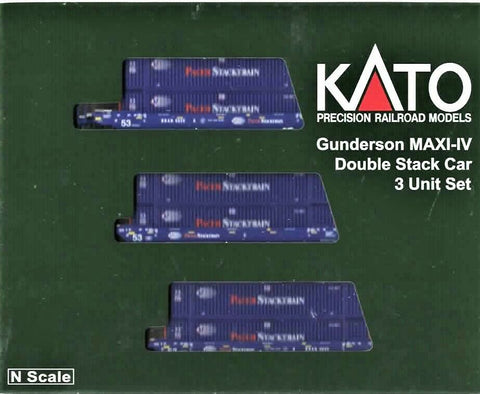 N Scale Kato 106-6179 Pacer Gunderson MAXI-IV 3-Unit Well Car w/6 Containers