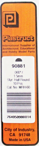 Plastruct 90881 MHR-60 Styrene Half Round Rod .60" (10) pcs