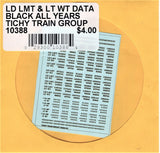 HO Scale Tichy Train 10388 Black Load Limit & Light Weight Data Decal Set