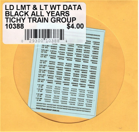 HO Scale Tichy Train 10388 Black Load Limit & Light Weight Data Decal Set