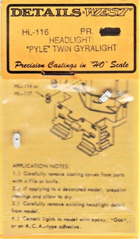 HO Scale Details West HL-116 Pyle Gyralight Early Twin Headlight pkg (2)