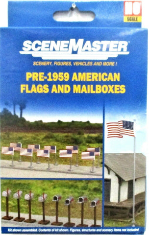 HO Scale Walthers SceneMaster 949-4171 48-Star American Flags and USPS Mailboxes