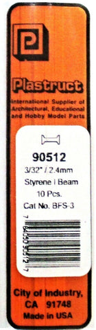Plastruct 90512 BFS-3 Styrene I-Beams 3/32 x 10" Long pkg (10)