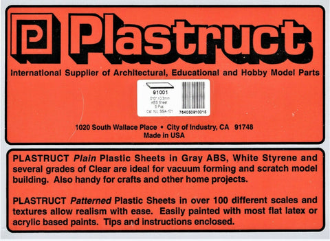Plastruct 91001 SSA-101 Gray ABS Sheet 7 x 12" .010" pkg (5)