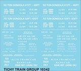 HO Scale Tichy Train 10342 White 41' 48' 52 & 64 Steel Gondola Data Decal Set