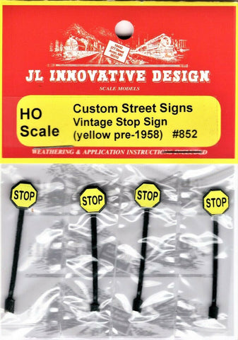 HO Scale JL Innovative Design 852 Yellow Pre-1958 Stop Sign pkg (4)