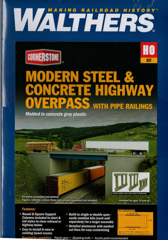 HO Walthers Cornerstone 933-4565 Modern Steel Highway Overpass w/Pipe Railings