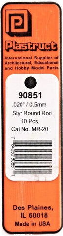 Plastruct 90851 Round Styrene Rod .020 x 10" Long (10) pcs