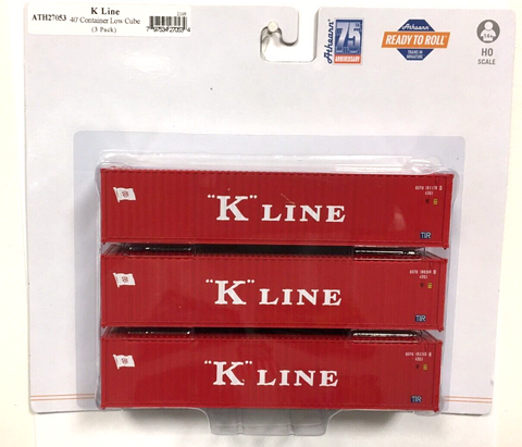 HO Scale Athearn 27053 K-Line 40' Corrugated Low-Cube Container Set #1 (3) pcs