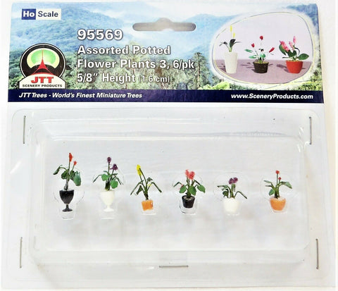 HO Scale JTT Miniature Tree 95569 Assorted Potted Flower Plants Set #3 pkg (6)