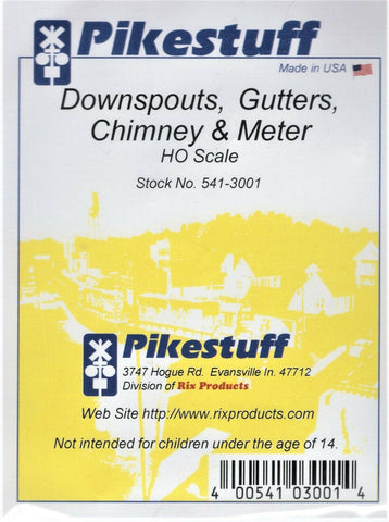 HO Scale Pikestuff 541-3001 Gutters Downspouts Chimney & Electric Meter