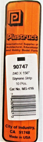 Plastruct 90747 MS-416 Styrene Plastic Strips .040 x .156 x 10" (10) pcs
