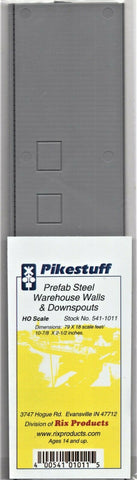 HO Scale Pikestuff 541-1011 Gray Prefab Steel Warehouse Walls & Downspouts (2) pcs