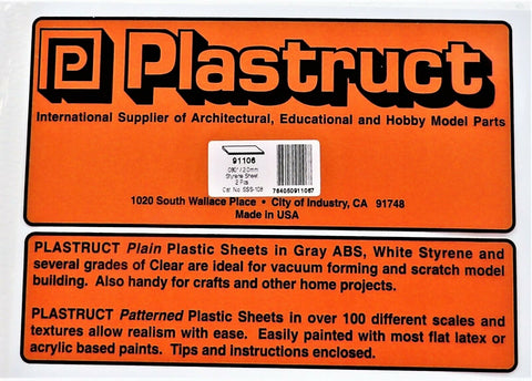 Plastruct 91106 SSS-108 White Styrene Sheet 7 x 12" .080" pkg (2)
