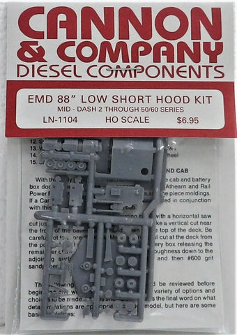 HO Scale Cannon & Company LN-1104 EMD 88" Short Hood Kit