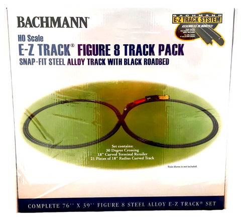 HO Scale Bachmann 44487 Steel E-Z Track w/Black Road Bed Figure-8 Track Pack