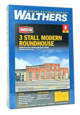 N Scale Walthers Cornerstone 933-3260 3-Stall Modern Roundhouse Building Kit
