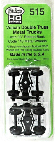 HO Scale Kadee #515 Vulcan Double Truss Metal Fully Sprung Equalized Trucks w/33" Ribbed Back Wheels