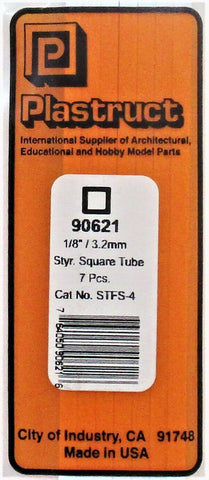 Plastruct 90621 STFS-4 Styrene Square Tubing Plastruct 1/8 x 15" Long (7) pcs
