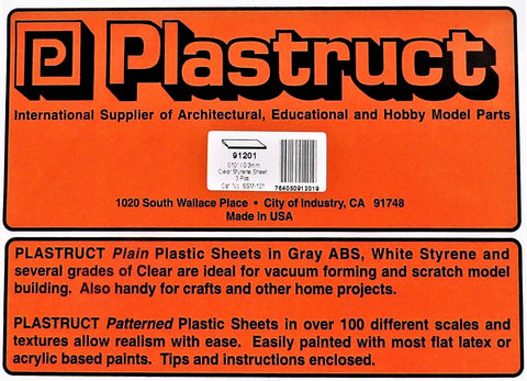 Plastruct 91201 SSM-101 Clear Styrene Sheet 7 x 12" .010" pkg (3)