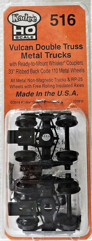HO Scale Kadee #516 Vulcan Double Truss Metal Fully Sprung Equalized Trucks w/33" Ribbed Wheels & Couplers