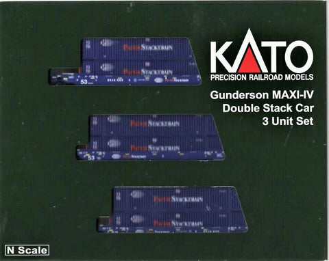 N Scale Kato 106-6180 Pacer Gunderson MAXI-IV 3-Unit Well Car w/6 Containers