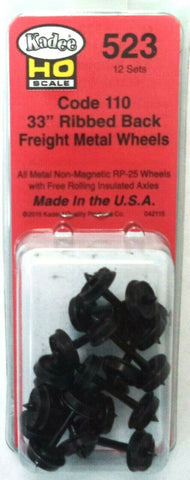HO Scale Kadee #523 33" Diameter Ribbed Back Metal Code 110 Wheels (12) pcs