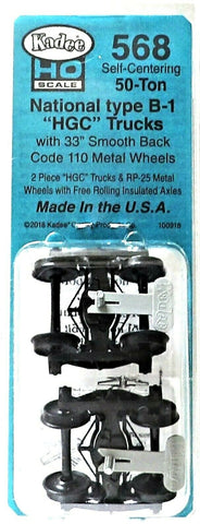 HO Scale Kadee #568 National Type B-1 50-Ton  Self Centering Trucks w/33" Smooth Back Wheels