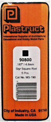 Plastruct 90800 MS-190 Styrene Square Rod .190 x 10" (5) pcs
