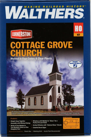 HO Scale Walthers Cornerstone 933-3655 Cottage Grove Church Building Kit