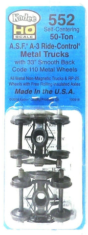 HO Scale Kadee #552 ASF Ride Control 50 Ton Self Centering Trucks w/33" Smooth Back Wheels
