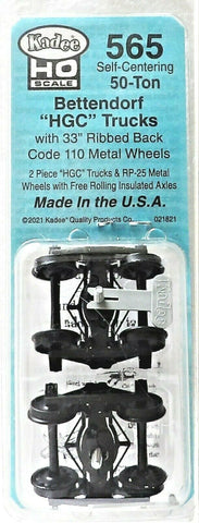HO Scale Kadee #565 Bettendorf 50-Ton Self Centering Trucks w/33" Ribbed Back Wheels