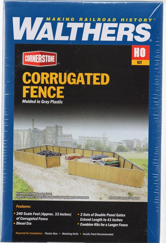 HO Scale Walthers Cornerstone 933-3632 Corrugated Fence Kit