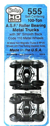 HO Scale Kadee #555 ASF 100-ton Roller Bearing Self Centering Trucks w/36" Smooth Back Wheels