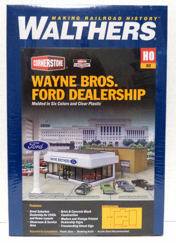 HO Scale Walthers Cornerstone 933-3483 Wayne Bros. Ford Dealership Building Kit