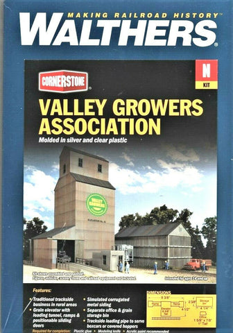 N Scale Walthers Cornerstone 933-3251 Valley Growers Association Grain Elevator
