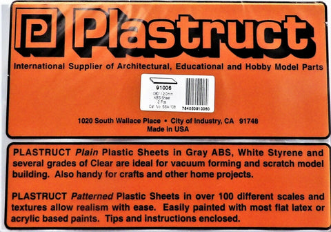 Plastruct 91006 SSA-108 Gray ABS Sheet 7 x 12" .080" pkg (2)