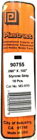 Plastruct 90755 MS-610 Styrene Rectanger Strip .060 x .100 x 10" (10) pcs