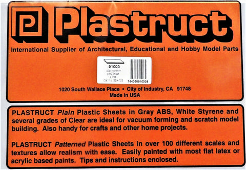 Plastruct 91003 SSA-103 Gray ABS Sheet 7 x 12" .030" pkg (4)