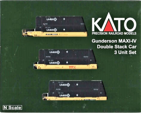 N Scale Kato 106-6176 TTX Gunderson MAXI-IV 3-Unit Well Car w/6 UMAX Containers