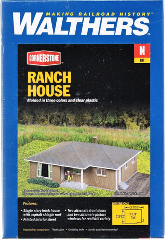 N Scale Walthers Cornerstone 933-3838 Brick Ranch House Building Kit