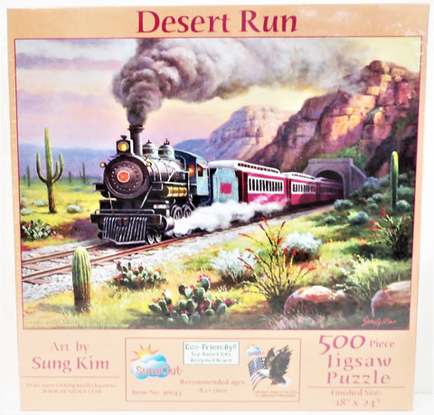 SunsOut 36643 Steam Locomotive w/Passenger Train Desert Run 500 Pieces 18 x 24" Puzzle