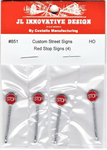 HO Scale JL Innovative Design 851 Red Post-1958 Stop Sign pkg (4)