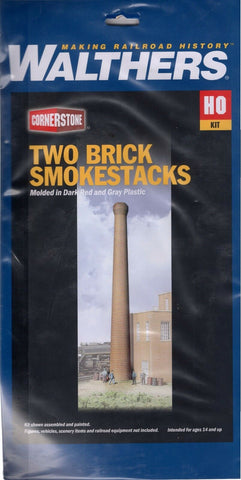 HO Scale Walthers Cornerstone 933-3728 One-Piece Brick Smokestack pkg (2)
