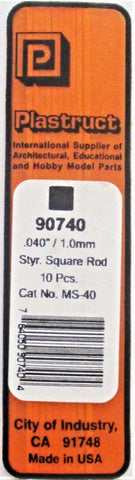 Plastruct 90740 MS-40 Styrene Square Rod .040" (10) pcs