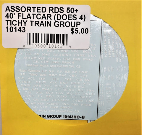 HO Scale Tichy Train 10143 40' Flatcar Assorted Railroad Reporting Marks Decal