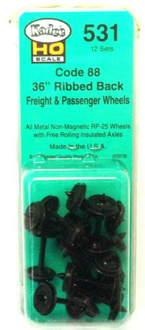 HO Scale Kadee #531 36" Diameter Ribbed Back Metal Code 88 Semi-Scale Wheels