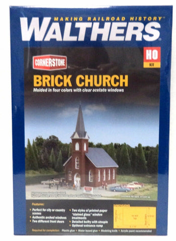 HO Scale Walthers Cornerstone 933-3496 Brick Church Building Kit